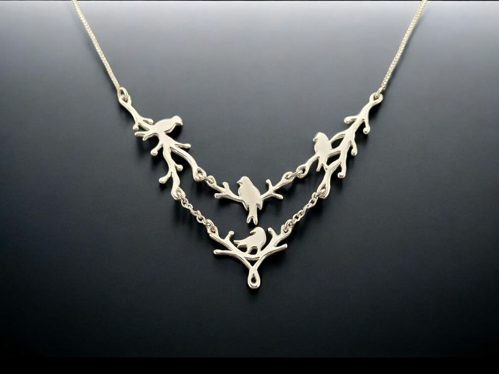 Birds on a Branch — custom handcrafted jewelry by Alumia Design Studio, Savage Mill MD