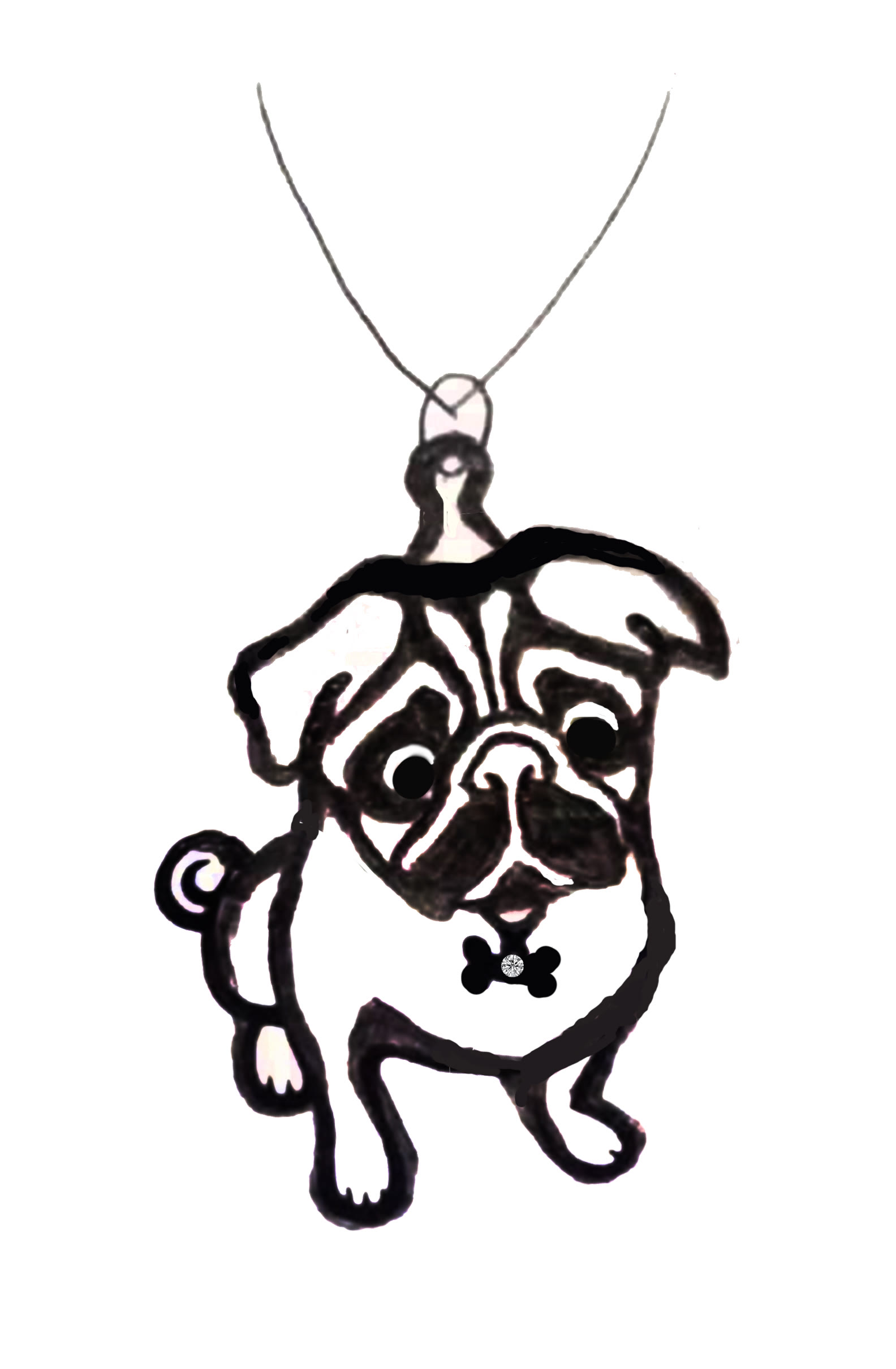 The Pug Portrait — custom handcrafted jewelry by Alumia Design Studio, Savage Mill MD