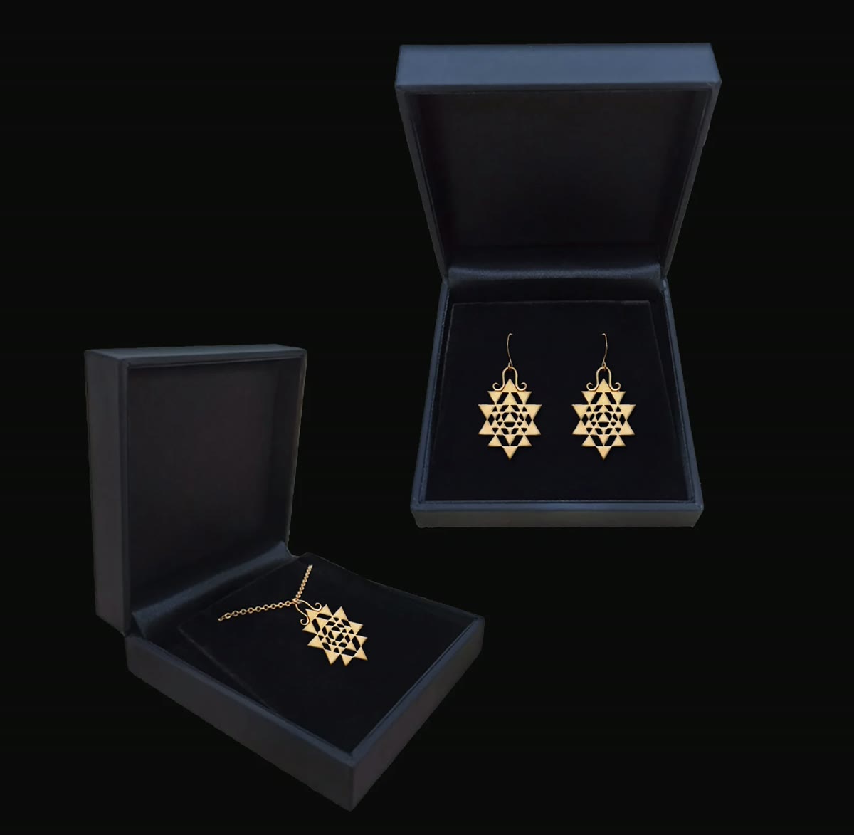 Baby Yantra Earrings — Gold-Plated Silver, gift box