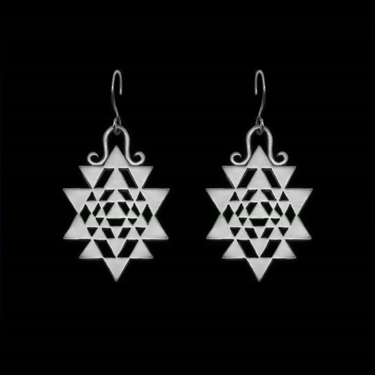 Baby Yantra Earrings — Sterling Silver, detail