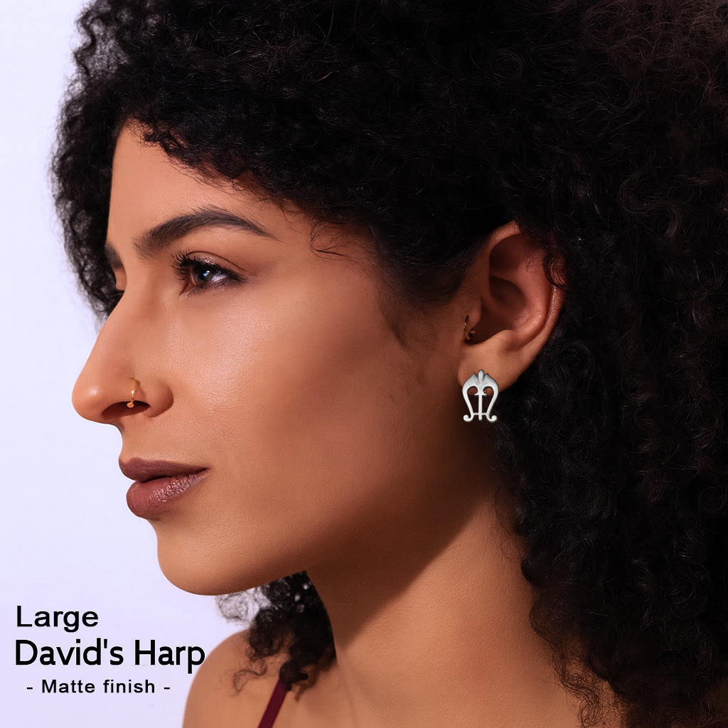 David's Harp Studs — Sterling Silver, worn