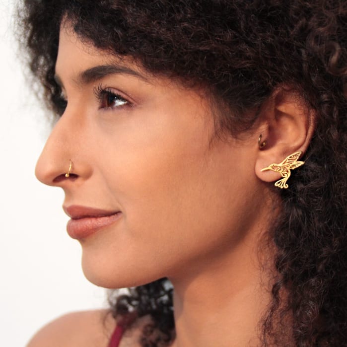 Wind Hummingbird Stud Earrings — Gold-Plated Silver
