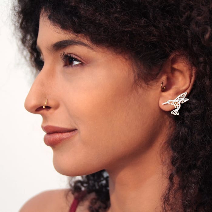 Wind Hummingbird Stud Earrings — Sterling Silver